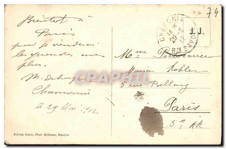 Chamonix — Aiguille du Dru et Chemin de fer du Montenvers — J.J. 8826 — Verso