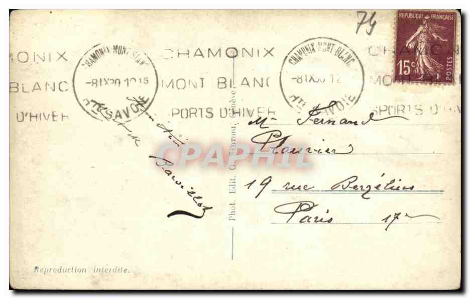 CPA Chamonix Dome et Aiq Gouler — Verso