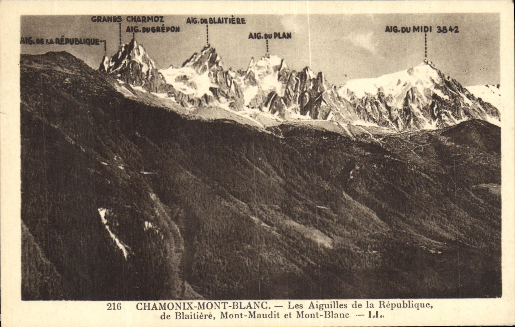 CPA Chamonix Mont Blanc Les Aiguilles de la Republique de Blaitiere Mont Maudit et Mont Blanc