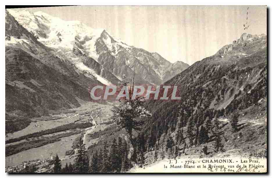 CPA Chamonix Les Praz Le Mont Blanc et le Brevent vus de la Flegere