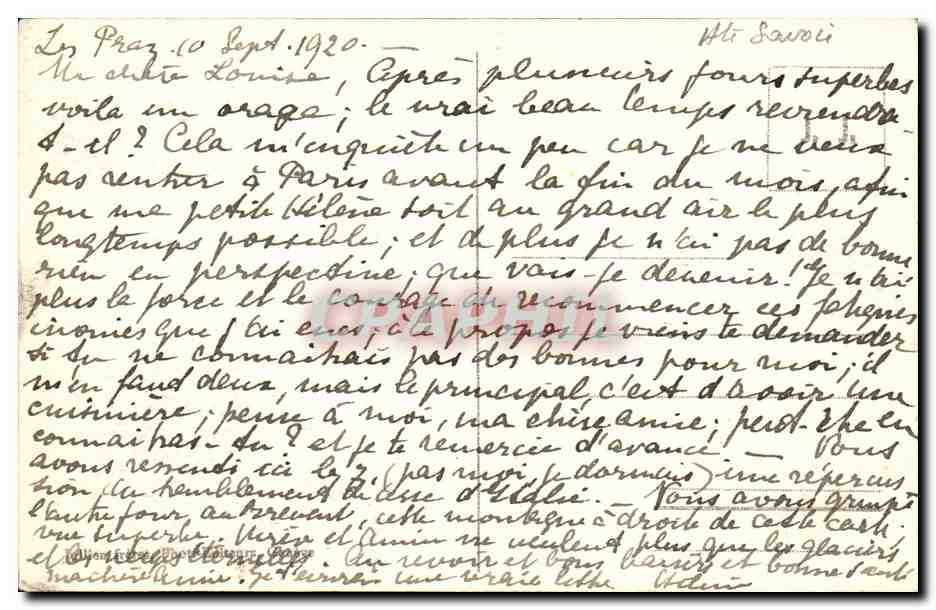 CPA Chamonix Les Praz Le Mont Blanc et le Brevent vus de la Flegere — Verso