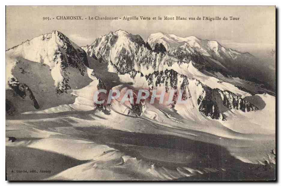 CPA Chamonix Le Chardonnet Aiguille Verte et le Mont Blanc vus de l Aiguolle du Tour