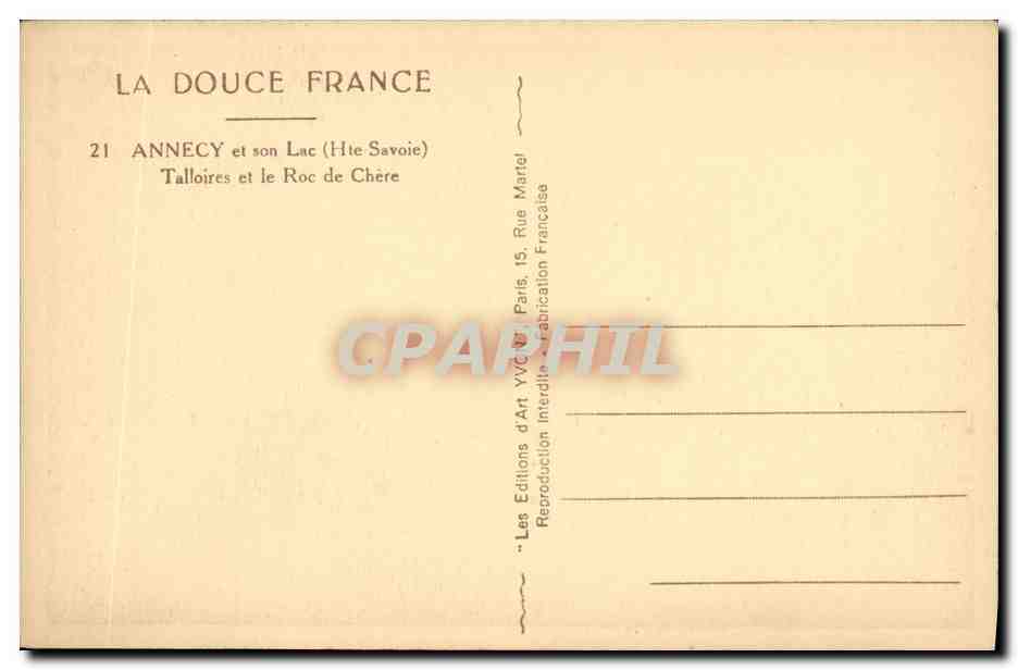 Annecey et son Lac (Hte-Savoie) — Talloires et le Roc de Chère — Les Éditions d'Art YVC, Paris — Back