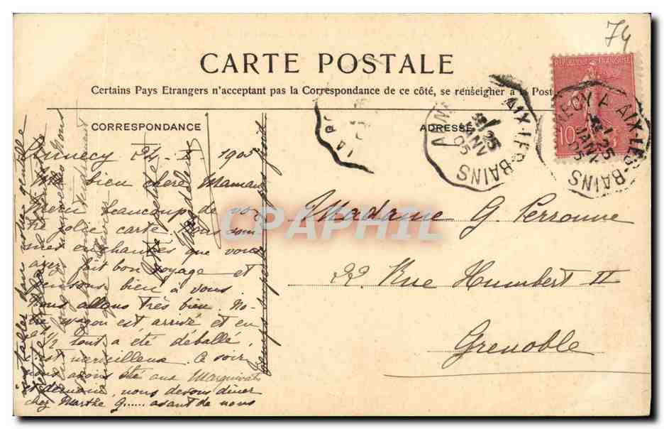 Annecy — Entrée du Château — Éditeur C. G. (n° 842) — Rückseite