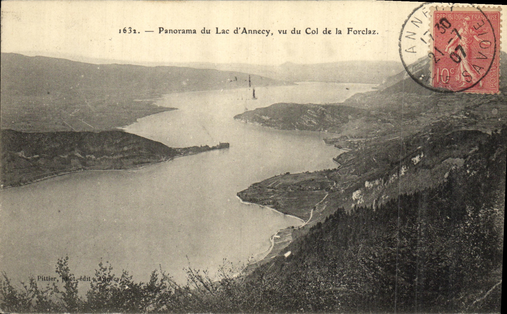Panorama du Lac d'Annecy, vu du Col de la Forclaz — Pittier, Phot.-édit. Annecy, n° 1632