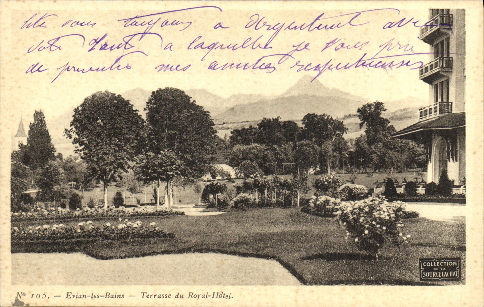 Evian-les-Bains — Terrasse du Royal-Hôtel — Collection de la Source Cachat, n° 105