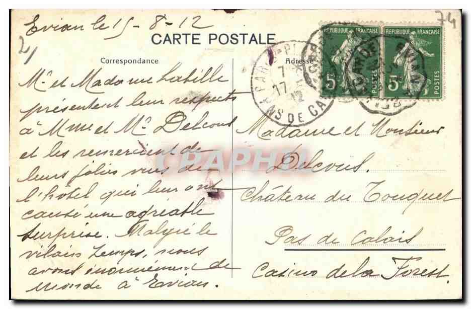 CPA Evian les Bains Touring Hotel — Verso