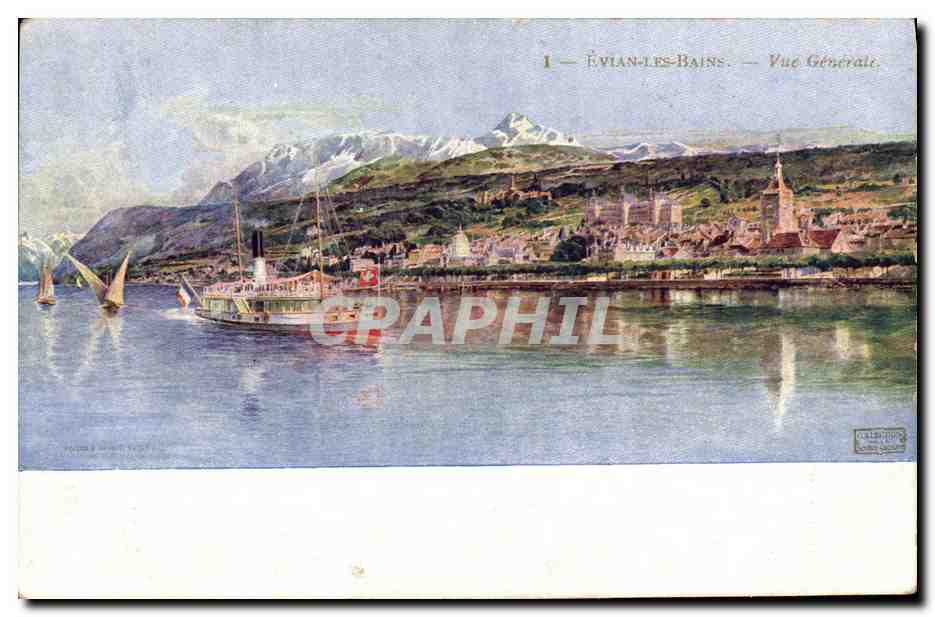 CPA Evian les Bains Vue Generale Bateau