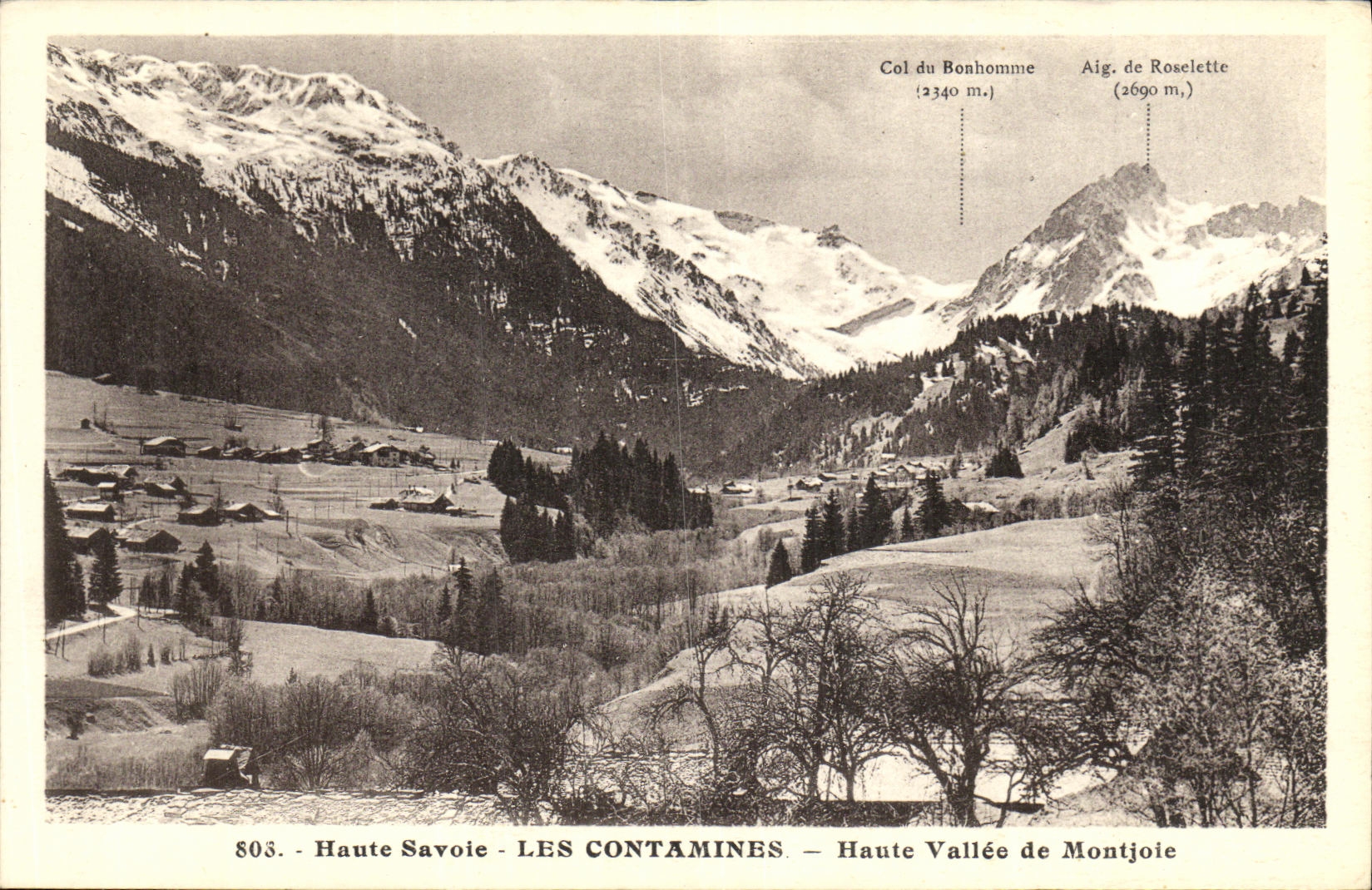 Les Contamines — Haute Vallée de Montjoie — Haute-Savoie — Col du Bonhomme (2340 m.) et Aig. de Roselette (2690 m.)