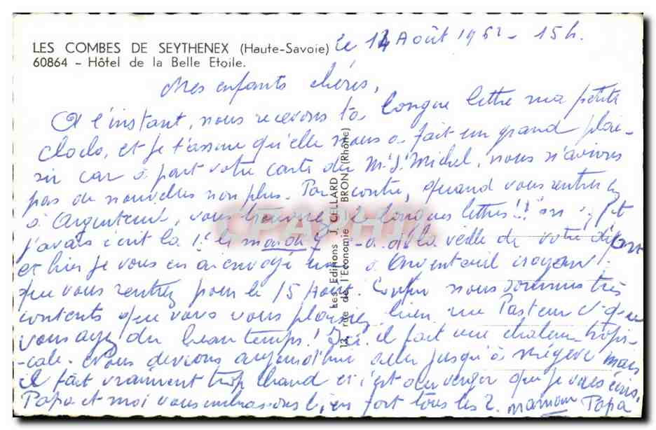 Les Combès de Seythenex — Hôtel de la Belle Etoile — Éditions J. GILLARD (Haute-Savoie) — Rückseite