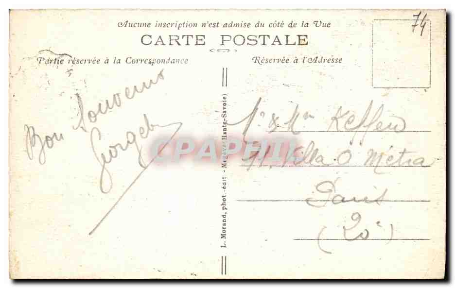 Saint-Martin-sur-Arve — Le Pont, Pointe d'Arreu et les 4 Têtes — L. Morsand, phot.édit. Haute-Savoie, n°218 — Achterkant
