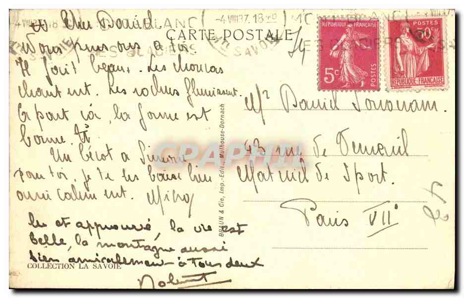 Ascension de l'Aiguille de Roc — Massif du Grépon — Braun & Cie, Imp.-Édit. Mulhouse-Dornach — Reverso