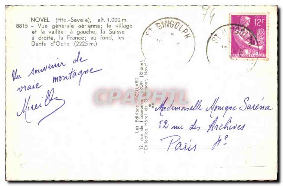 Novel (Haute-Savoie) — vue aérienne — Les Éditions Hébert, n° 8815 — Verso