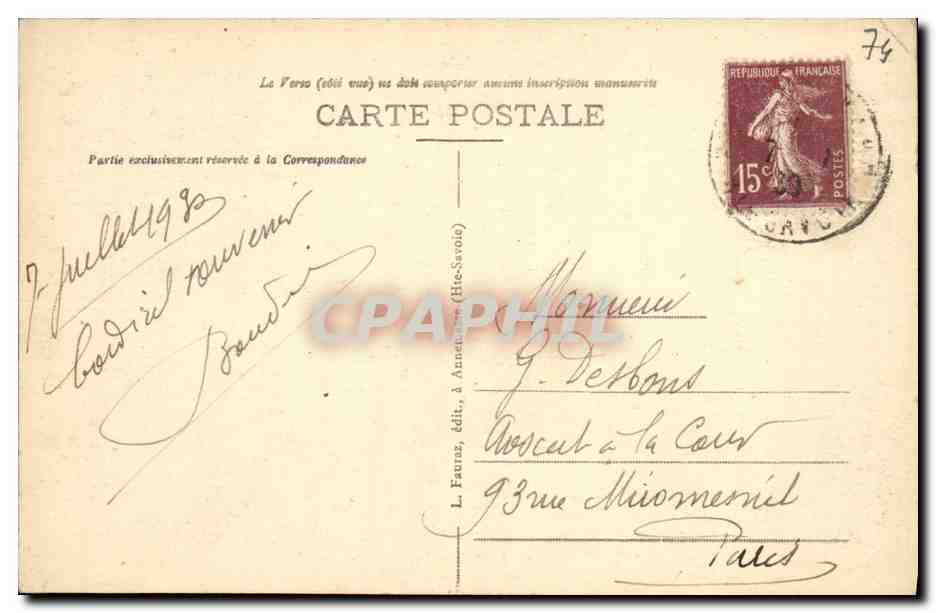 CPA Le Petit Bornand Cenyse La Pesse — Rückseite
