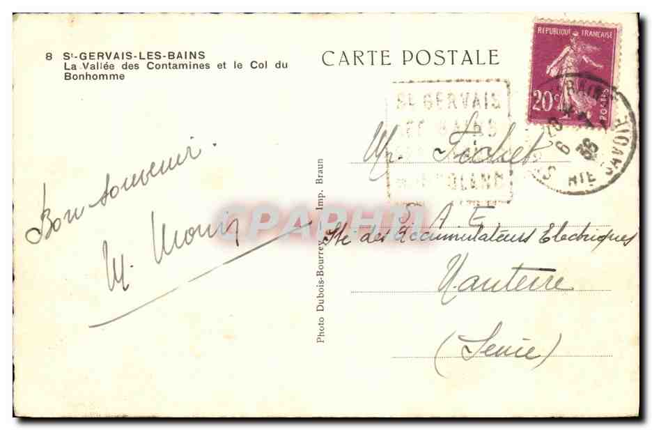 Saint-Gervais-les-Bains — La Vallée des Contamines et le Col du Bonhomme — Photo Dubois-Bourret — Verso