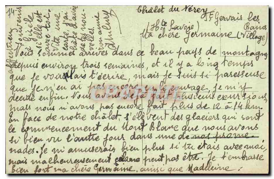 St-Gervais-les-Bains — Ansicht des Dorfes mit Wasserfall und Kirche — J.J. 9721 — Rückseite