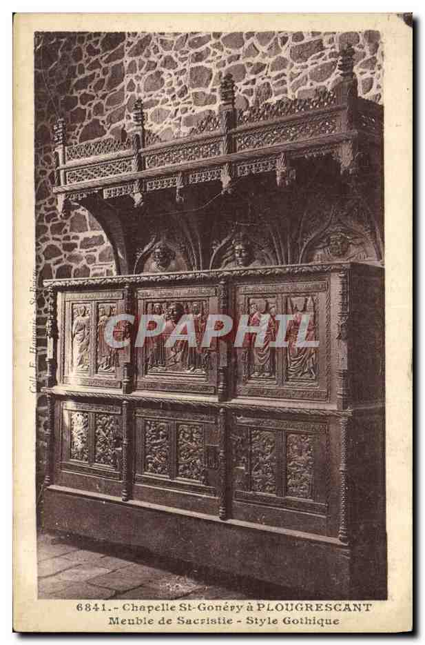 Chapelle St-Gonéry à Plougrescant — Meuble de sacristie — Style gothique — Éditeur F. Hamon, St-Brieuc, n° 6841