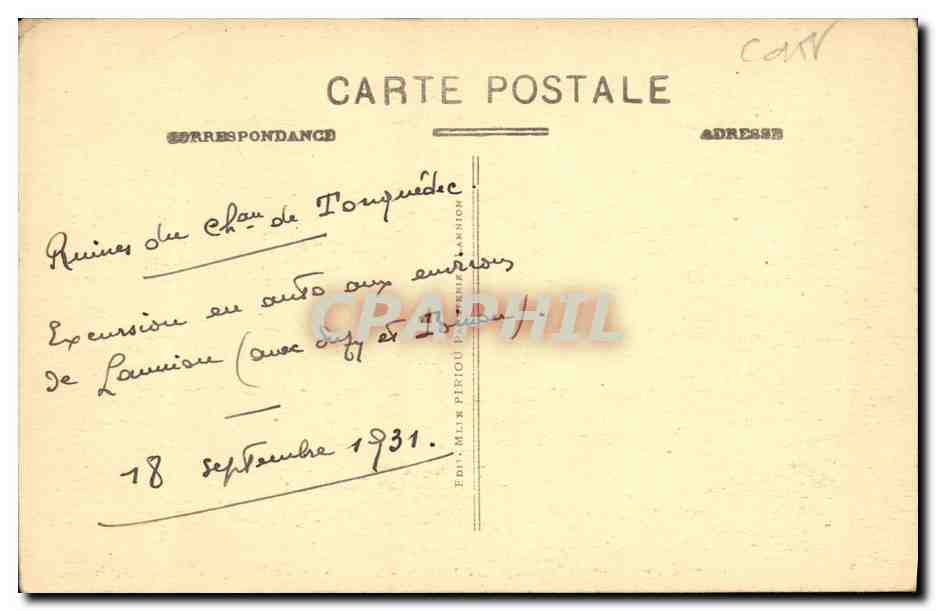 Environs de Lannion — Vue extérieure des Ruines du Château de Tonquedec — A.B. n°24 — Reverso
