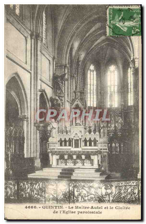 Quintin - Le Maître-autel et le Cloître de l'Église paroissiale — Éditeur E. Hénonque, n° 4666