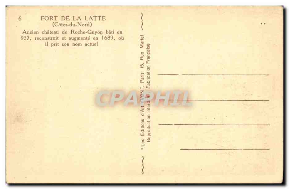 Fort de La Latte — Côtes-du-Nord — Les Éditions d'Art Yvon, Paris — Rückseite