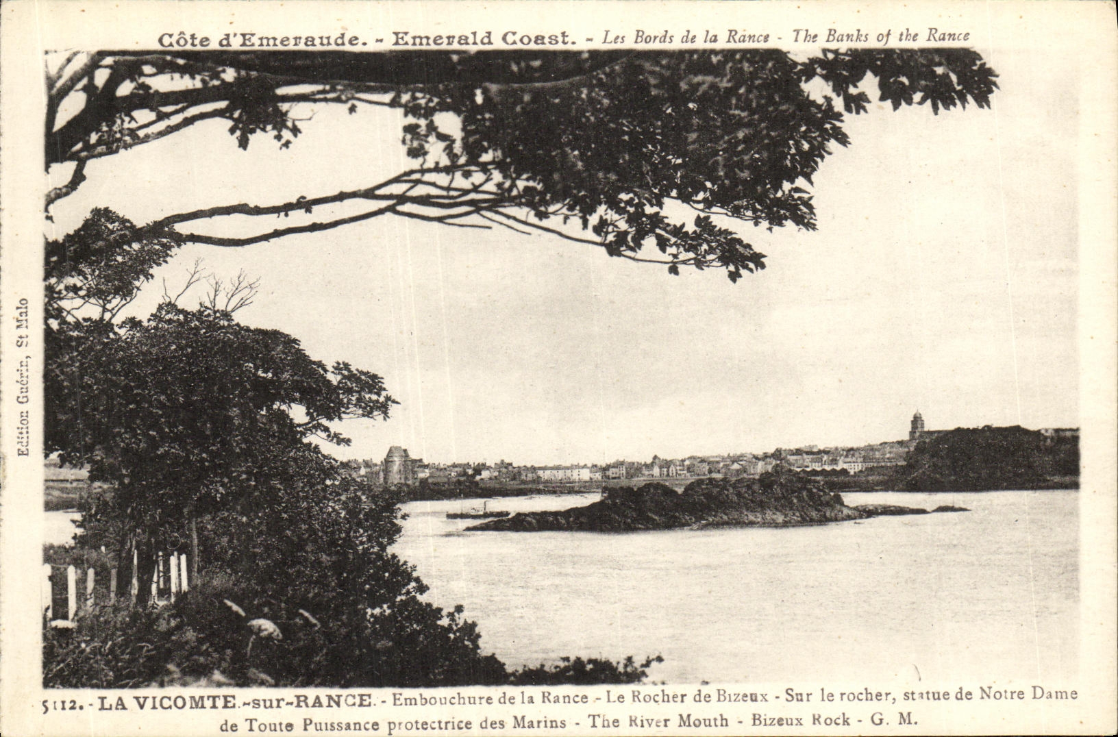 Côte d'Emeraude - Emerald Coast - Les Bords de la Rance - The Banks of the Rance - La Vicomte-sur-Rance - Embouchure de la Rance - Le Rocher de Bizeux - Sur le rocher, statue de Notre Dame de Toute Puissance protectrice des Marins - The River Mouth - Bizeux Rock - G.M.