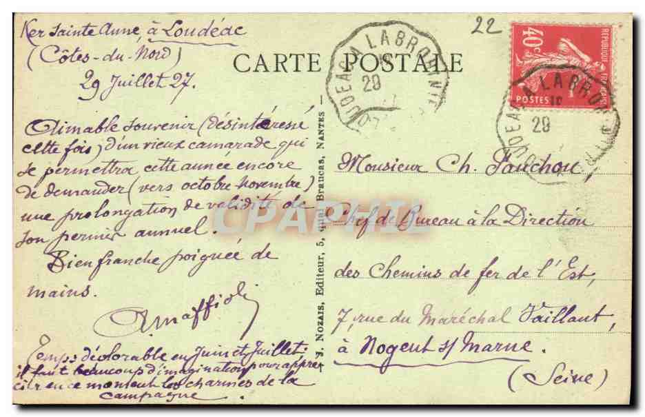 Loudéac - Rue de Cadélac und die Kirchturms — J. Nozaïs, Verlag — Rückseite