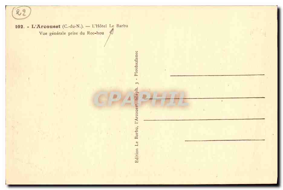 CPA L Arcouest L Hotel Le Barbu Vue Generale prise du Roc hou — Rückseite