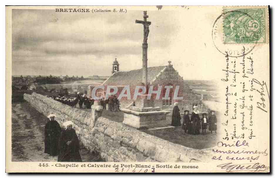 Chapelle et Calvaire de Port-Blanc — Sortie de messe — Collection E.H. — n°445
