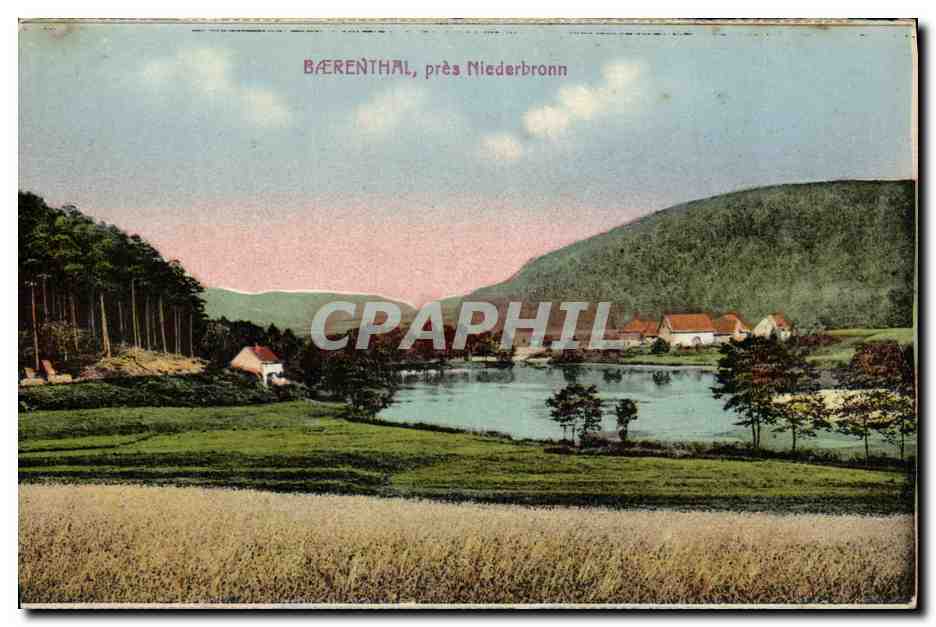 Bärentthal, près Niederbronn — paysage lacustre avec collines et fermes — éditeur Cartes 'La Cigogne', Strasbourg