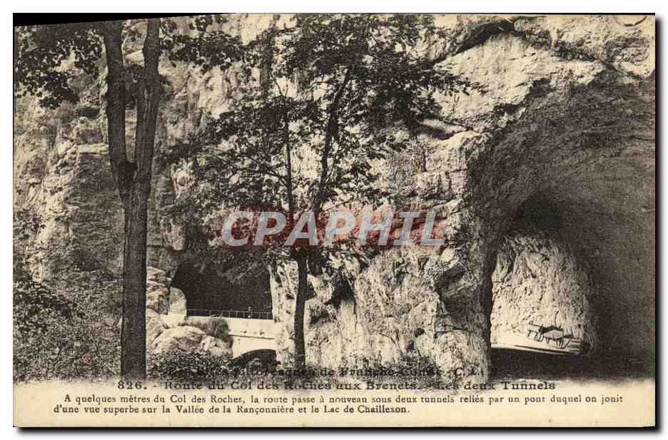 Route du Col des Roches aux Brenets — Les deux Tunnels — Phototypie artistique de YZst C. Lardier, Bézanos