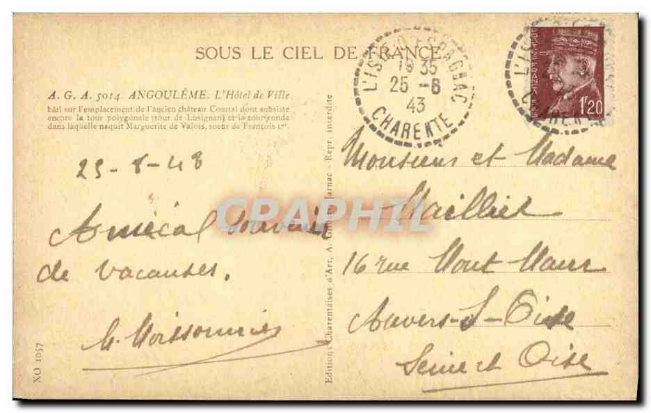 CPA Angouleme L Hotel de Ville — Rückseite