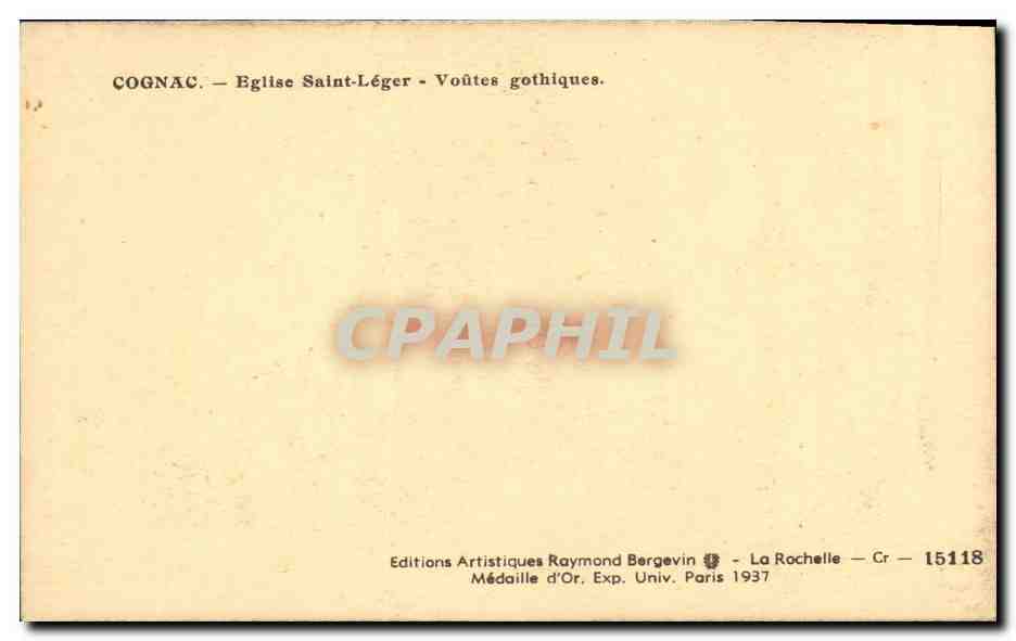 CPA Cognac Eglise Saint Leger Voutes gothiques — Rückseite