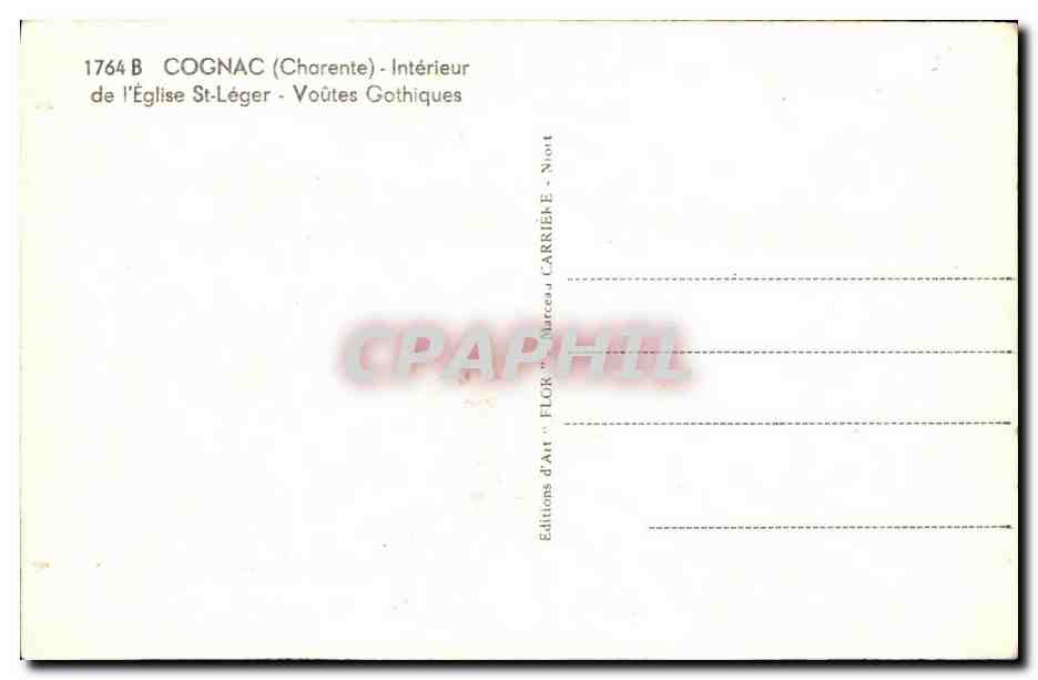 Cognac (Charente) - Innenansicht der Kirche St-Léger - Gotische Gewölbe — Éditions d'Art Marcel Carrière — Rückseite