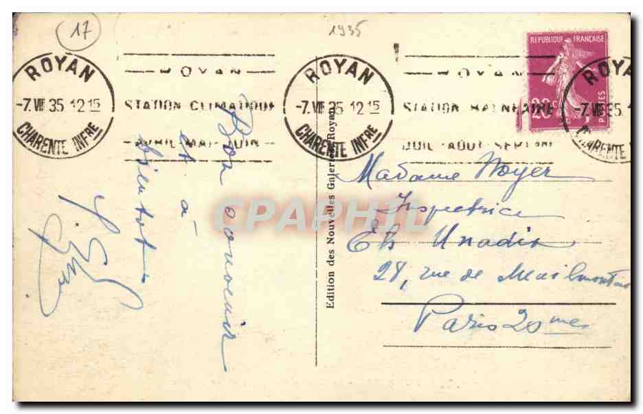 Royan - Le Casino Municipal et les Jardins — Édition des Nouvelles Galeries, n° 322 — Reverso