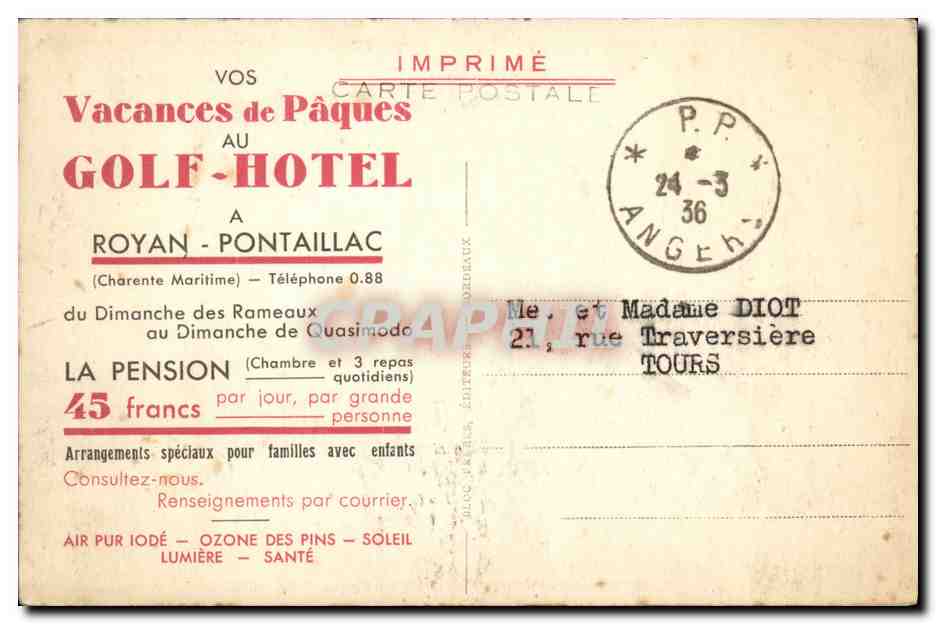 Royan-Pontaillac (Côte d'Argent) — Le Golf Hotel — Verso