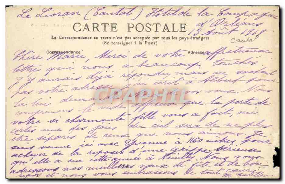 CPA Cantal Les Hotels du Lioran — Rückseite