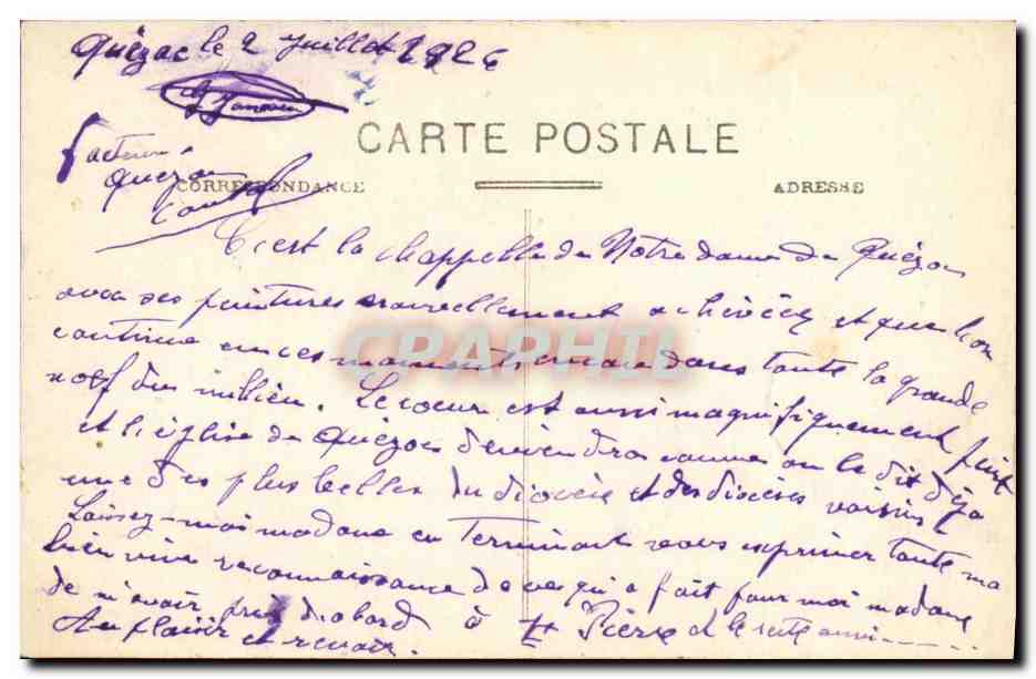CPA Cantal Quezac La Chapelle de la vierge miraculeuse — Rückseite