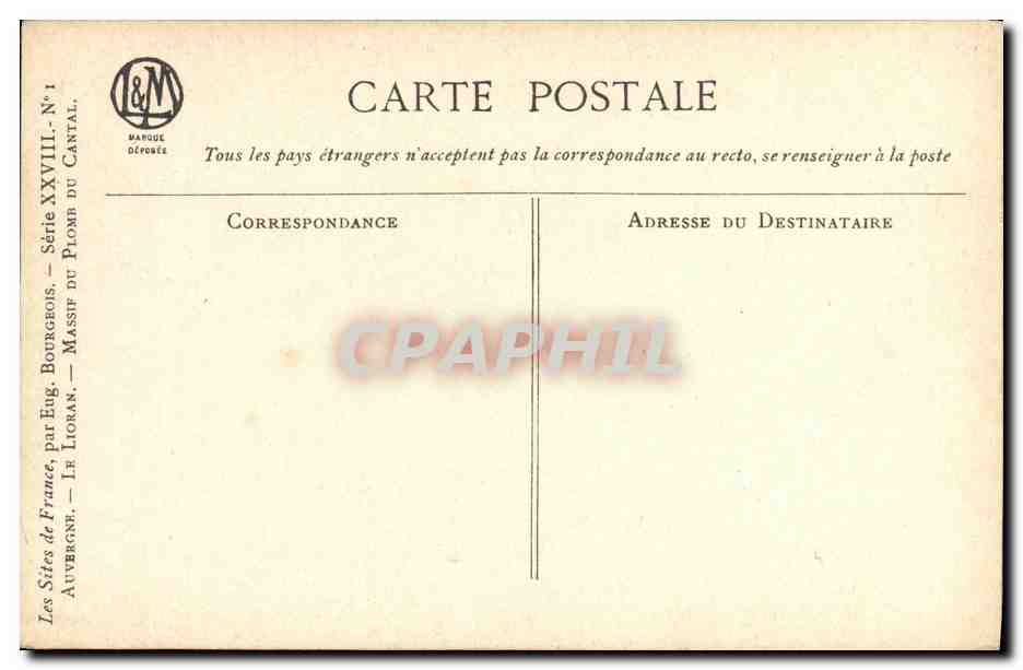 CPA Le Lioran Massif du plomb de Cantal — Rückseite