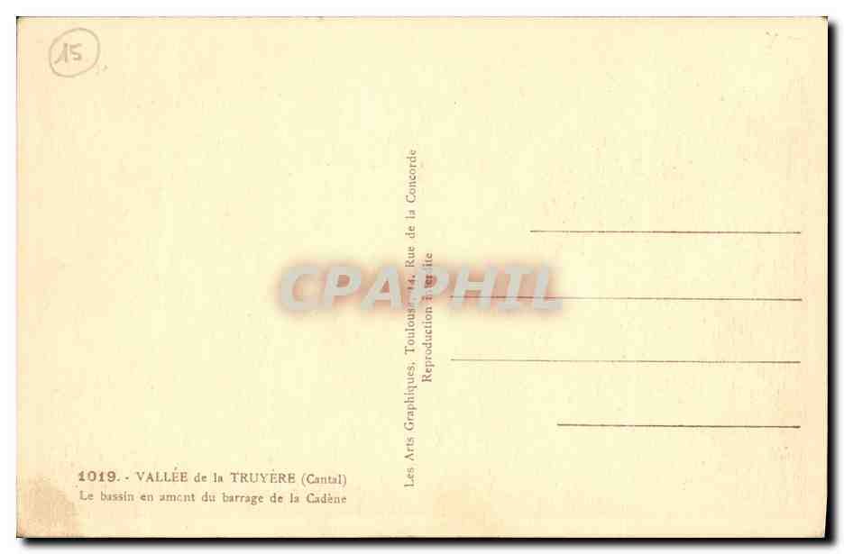CPA Vallee de la Truyere Le bassin en amont du barrage de la Cadene  — Rückseite