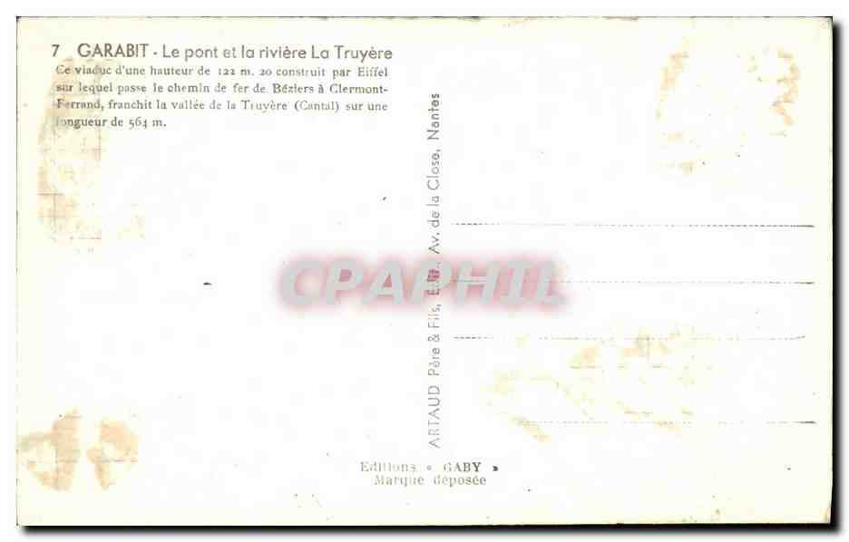 CPA Garabit Le Pont et la riviere La Truyere — Verso