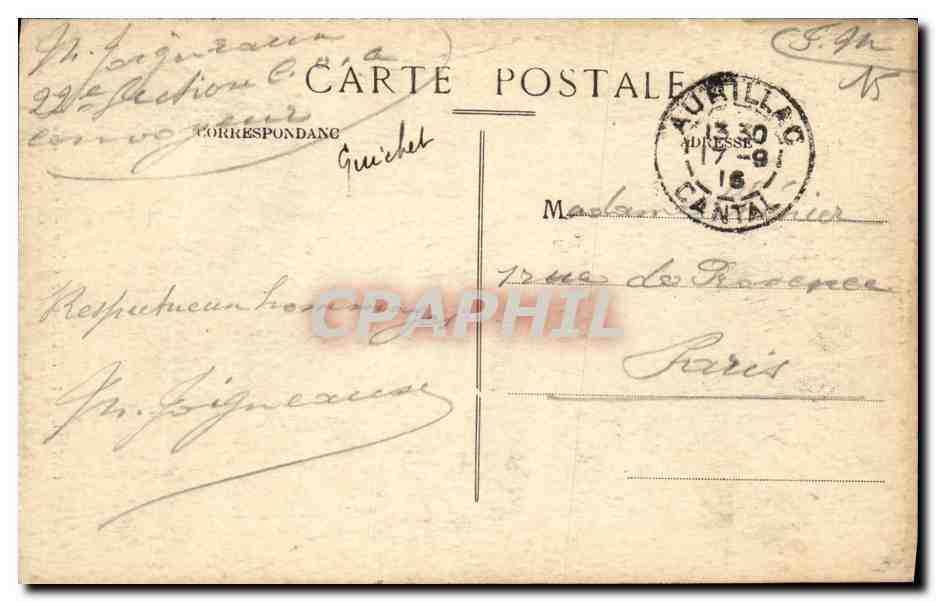 CPA Cantal Vic sur Cere Le Pas de la Cere — Back