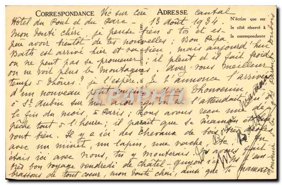 CPA Cantal Environs de Vic sur Cere Le Pas de Cere — Rückseite