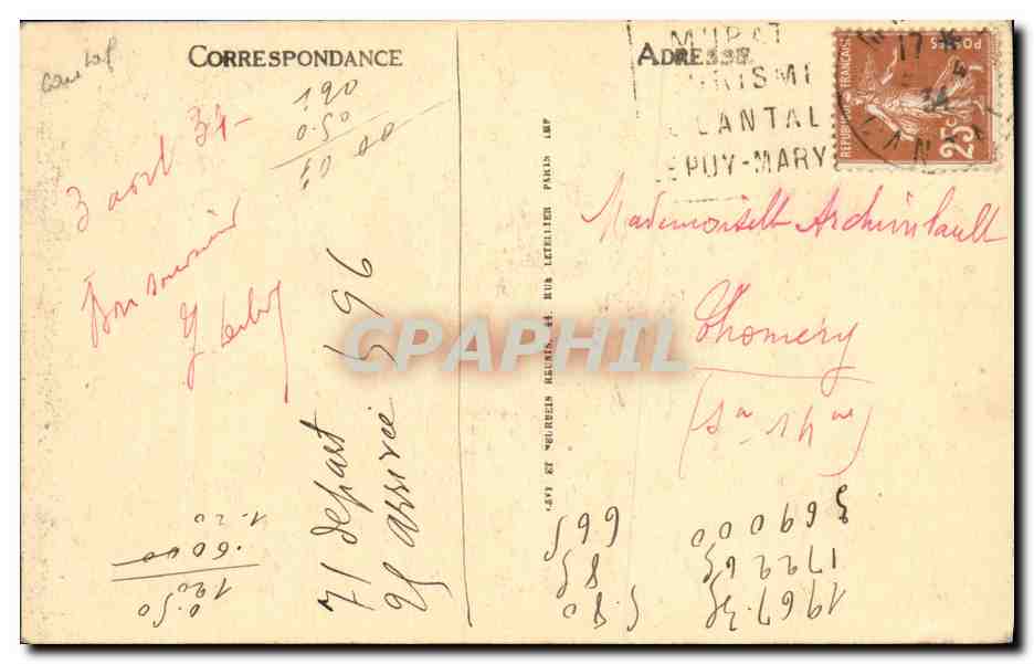 CPA Cantal Vic sur Cere Le Pas de Cere — Back