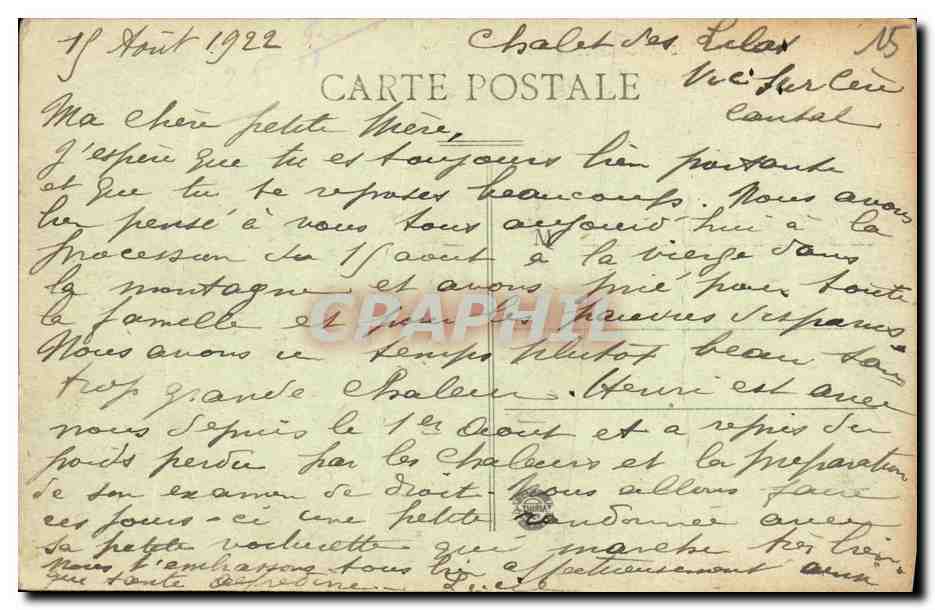 CPA Cantal Vic sur Cere L Eglise — Verso