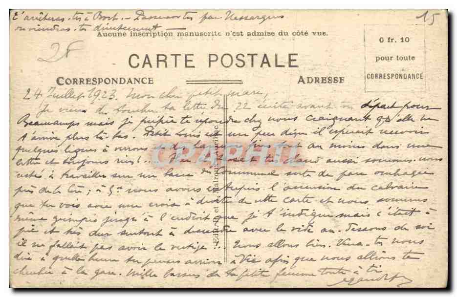 CPA Cantal Vic sur Cere Vue Generale — Rückseite
