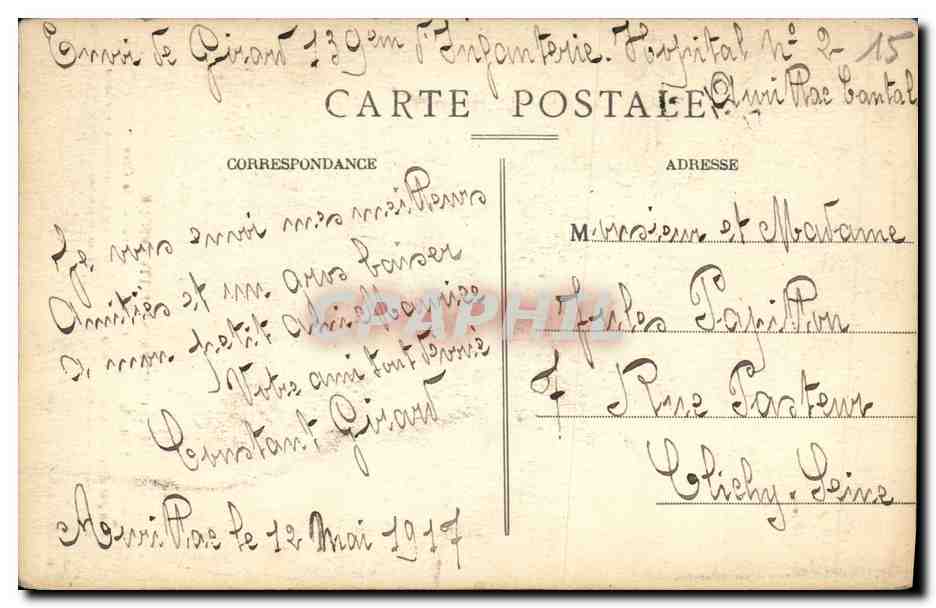 CPA Cantal Vic sur Cere Le Pas de la Cere — Rückseite