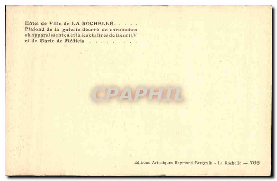 CPA La Rochelle Hotel de ville Plafond de la galerie  — Rückseite