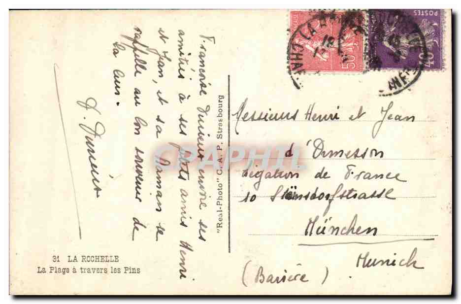 La Rochelle — La Plage à travers les Pins — C.A.P. 31 — Rückseite