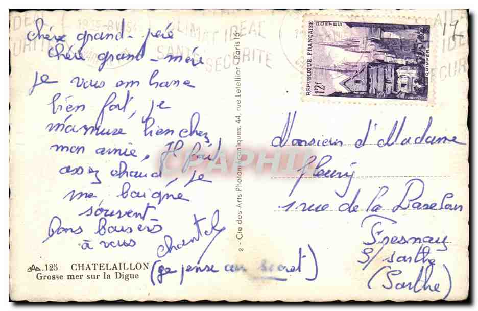 Grosse Mer sur la Digue — Châtelaillyon — éditeur Cie des Arts Photographiques — Reverso