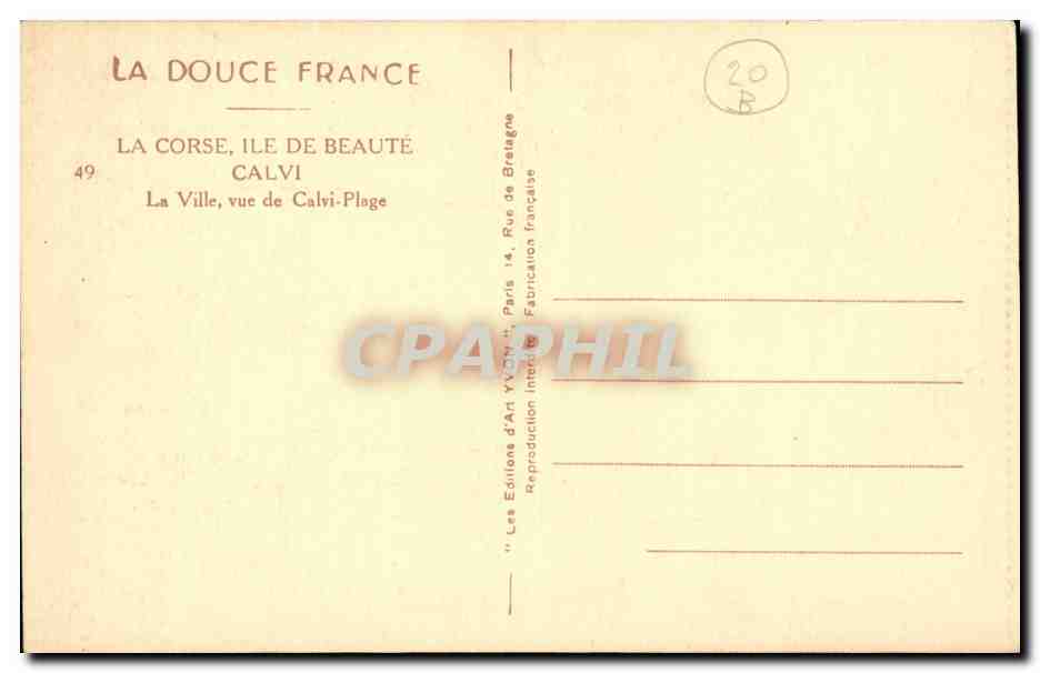 Calvi - La Ville, vue de Calvi-Plage — La Corse, île de beauté — Les Éditions d'Art YX-DY, Paris — Achterkant